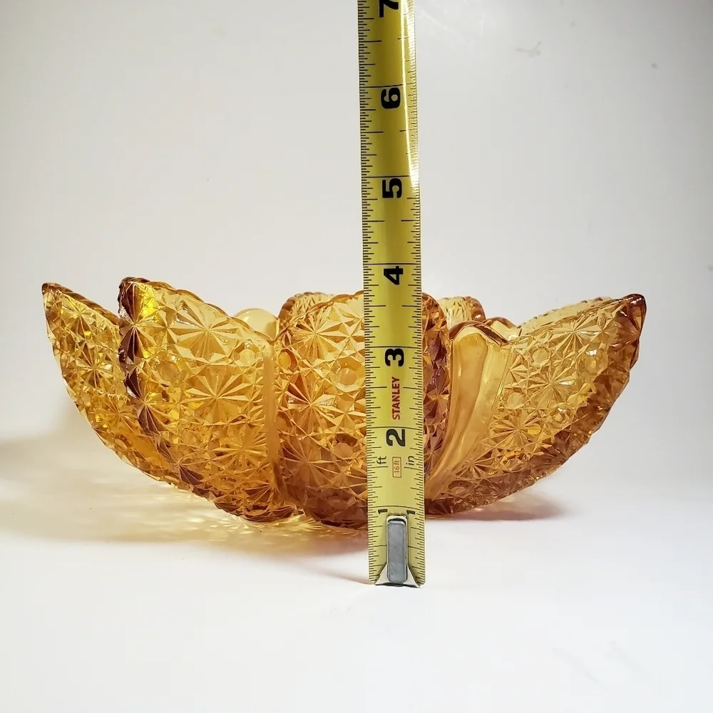 VINTAGE - L.G. Wright's Daisy & Buttons Diamond Amber Bowl Rare Find EUC